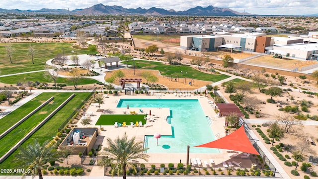 aerial view with a residential view and a mountain view