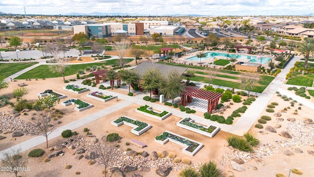 drone / aerial view with a residential view