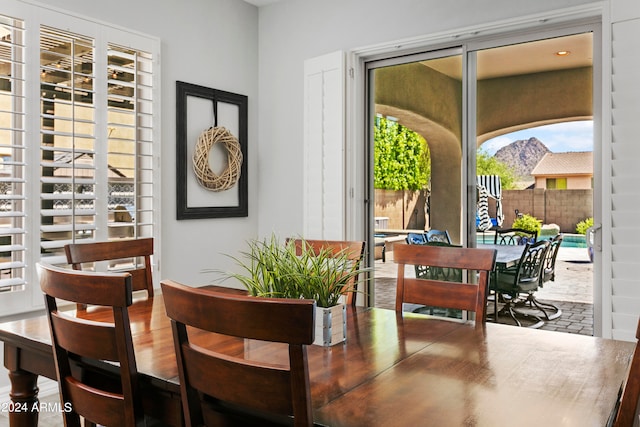 dining room featuring a wealth of natural light and wood-type flooring