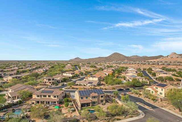 drone / aerial view featuring a mountain view