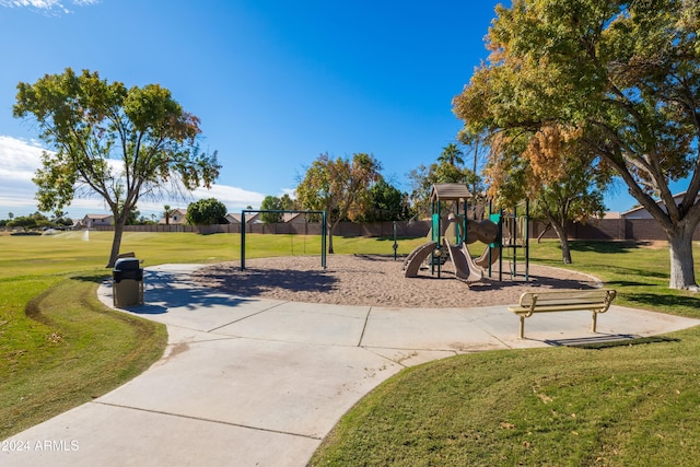 view of play area with a yard