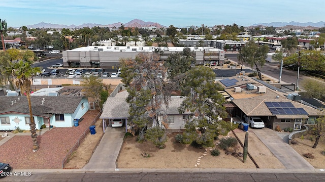 aerial view featuring a residential view and a mountain view