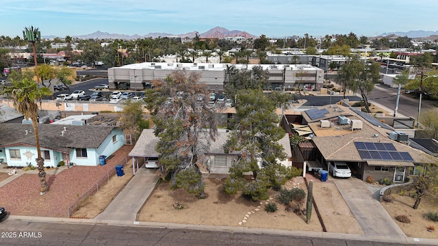 bird's eye view featuring a residential view and a mountain view