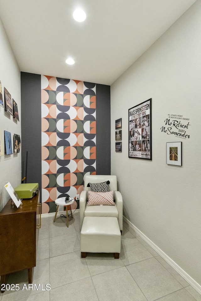 sitting room with light tile patterned floors