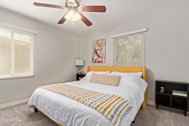 bedroom featuring carpet floors and ceiling fan