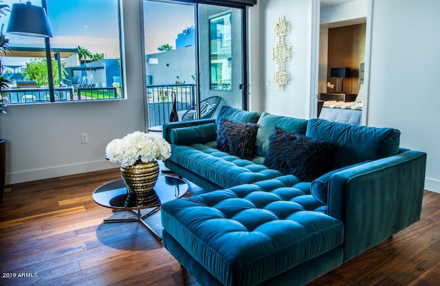 living room with hardwood / wood-style floors