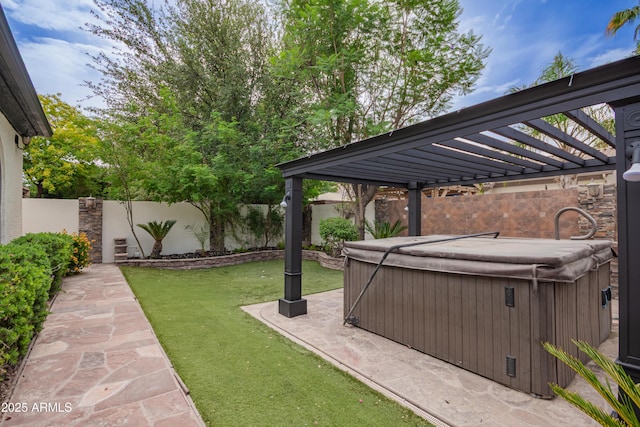 4711 E Buckboard Ct, Gilbert, AZ 85297 - view of yard with a hot tub, a patio area, and a pergola