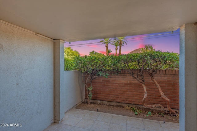 view of patio terrace at dusk