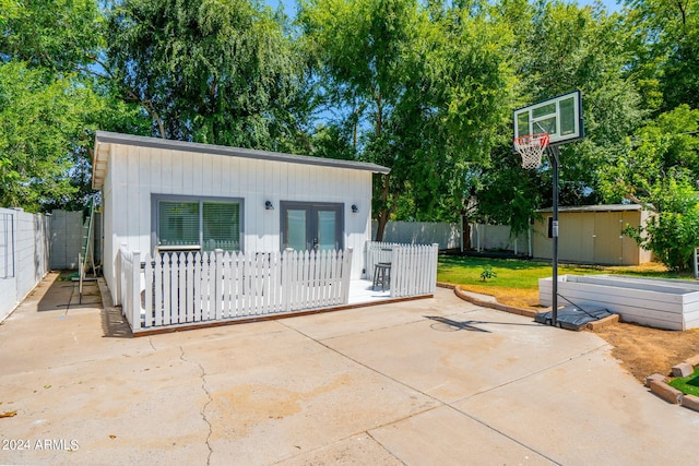 exterior space with an outbuilding