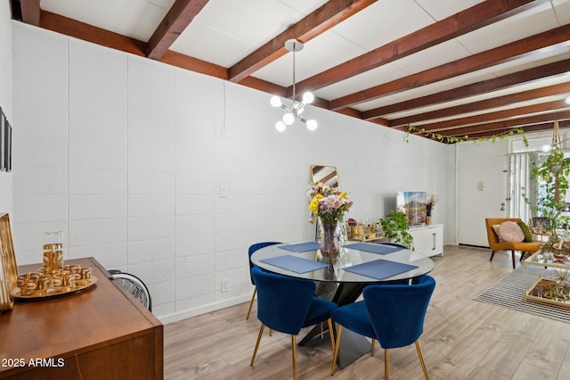 1101 E Bethany Home Rd Unit 1, Phoenix, AZ 85014 - dining area with light wood-style floors, beam ceiling, and a chandelier