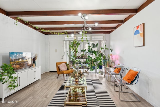 1101 E Bethany Home Rd Unit 1, Phoenix, AZ 85014 - living area featuring light wood-style floors and beamed ceiling