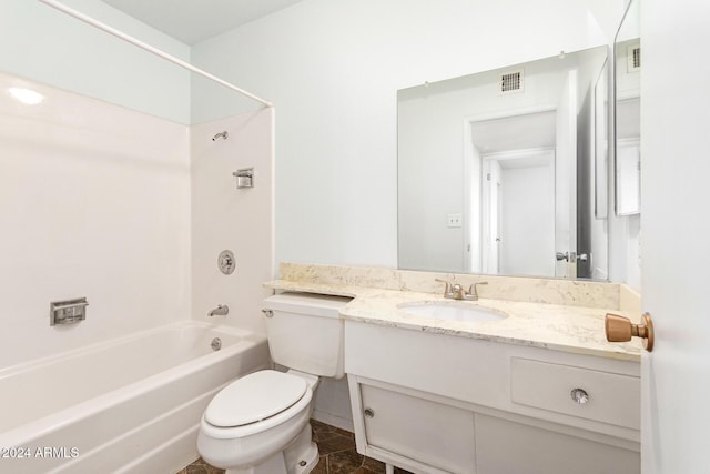 full bathroom featuring vanity, tile patterned floors,  shower combination, and toilet