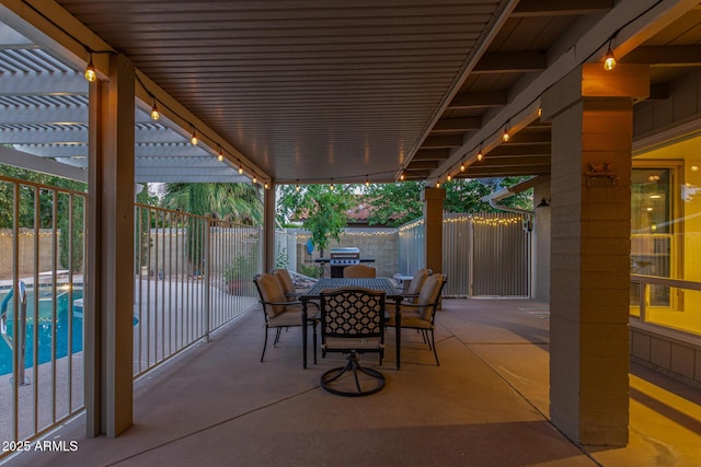 15849 N 46th Pl, Phoenix, AZ 85032 - view of patio / terrace with a pergola, outdoor dining space, and a fenced backyard