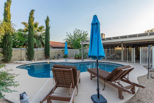 15849 N 46th Pl, Phoenix, AZ 85032 - view of swimming pool featuring a fenced backyard, a patio, and a pergola