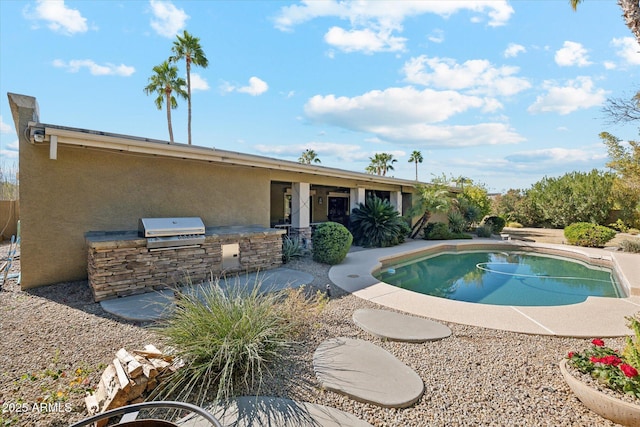 view of swimming pool with a patio, area for grilling, and grilling area