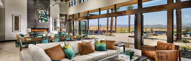 lobby with a mountain view