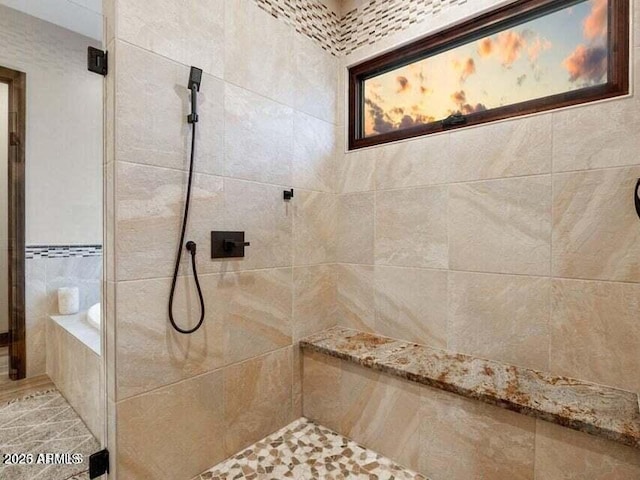 bathroom with plus walk in shower