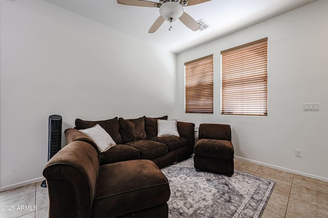 451 S Hawes Rd Unit 53, Mesa, AZ 85208 - living area featuring ceiling fan, light tile patterned floors, and baseboards