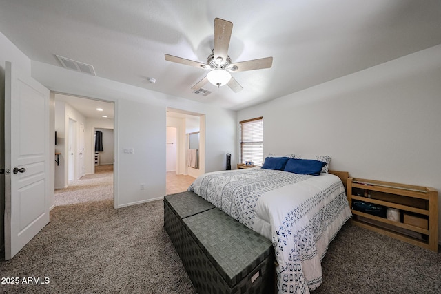 451 S Hawes Rd Unit 53, Mesa, AZ 85208 - carpeted bedroom with baseboards, ensuite bath, and a ceiling fan