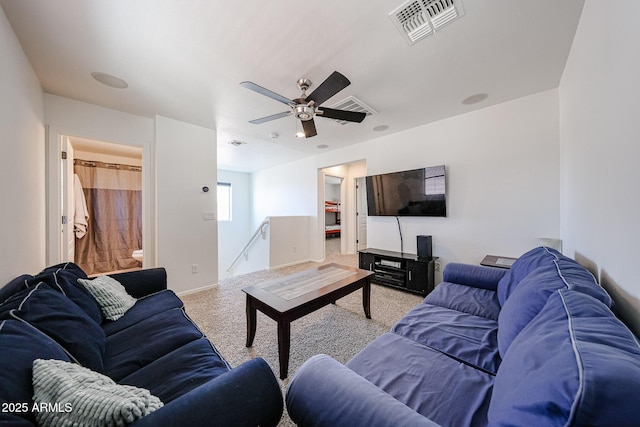 451 S Hawes Rd Unit 53, Mesa, AZ 85208 - living room featuring carpet flooring, ceiling fan, and baseboards