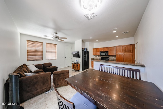 451 S Hawes Rd Unit 53, Mesa, AZ 85208 - dining space featuring light tile patterned flooring, a ceiling fan, and recessed lighting