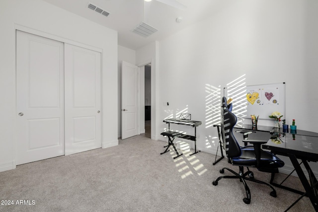 office space featuring light colored carpet