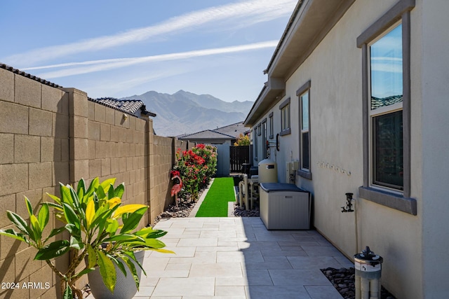 view of patio featuring a mountain view