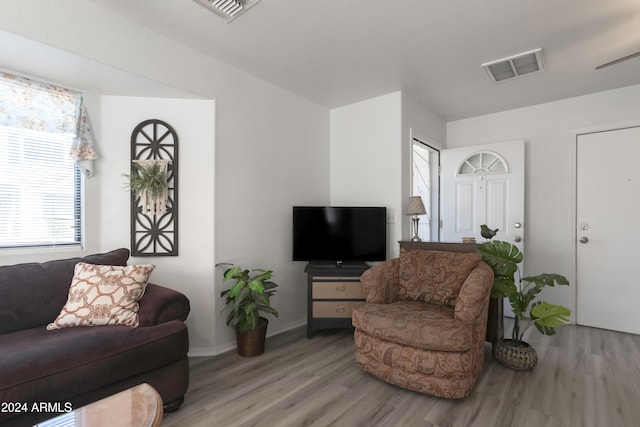 living room with light hardwood / wood-style floors