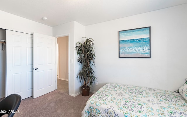 carpeted bedroom with a closet