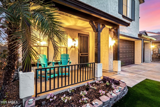 exterior space with a garage