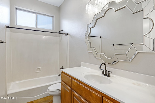 full bathroom featuring vanity, toilet, and shower / bathing tub combination