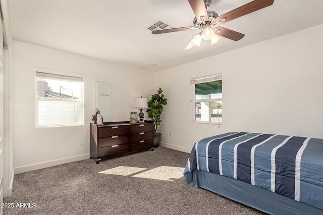 bedroom featuring carpet floors and ceiling fan