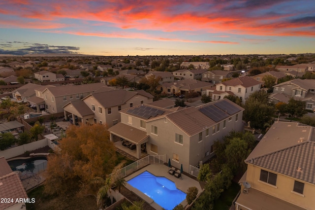 view of aerial view at dusk