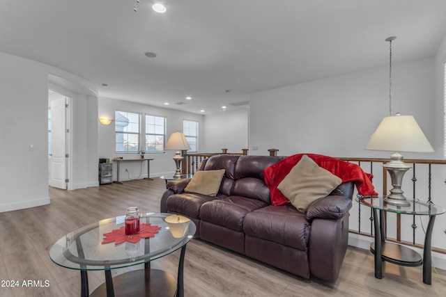 living room with light wood-type flooring