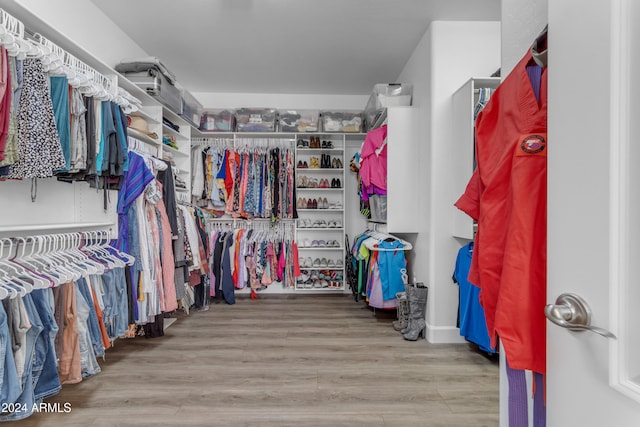 walk in closet with light wood-type flooring