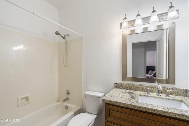 full bathroom featuring toilet, shower / tub combination, and vanity