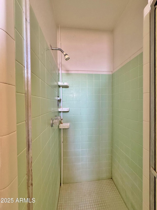 bathroom with a tile shower