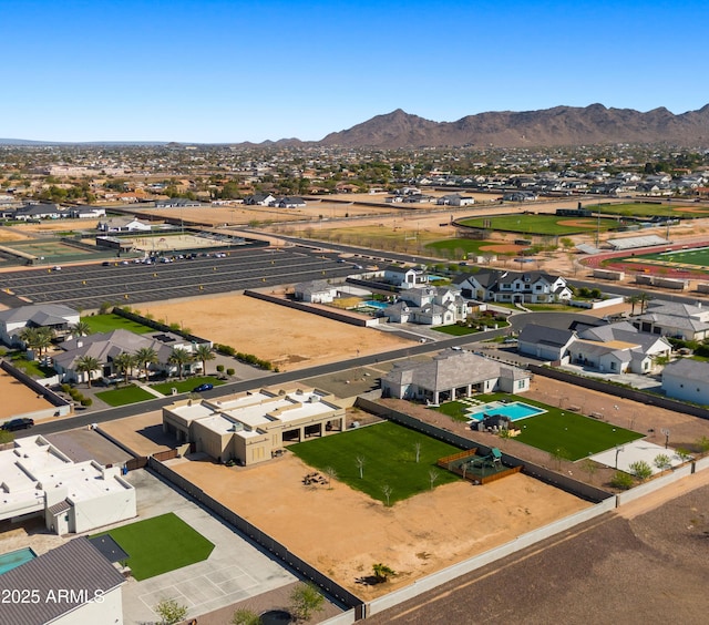 aerial view featuring a residential view and a mountain view