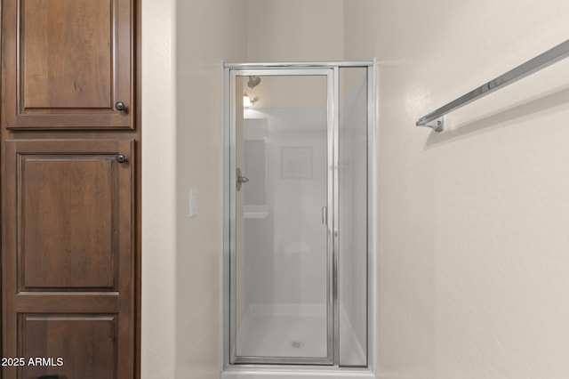 bathroom featuring a shower with door