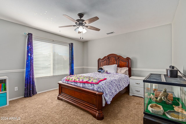 bedroom with carpet flooring and ceiling fan