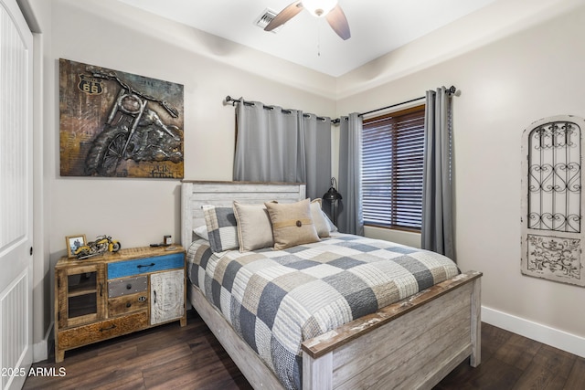 103 W Tanya Rd, Phoenix, AZ 85086 - bedroom with visible vents, ceiling fan, wood finished floors, and baseboards