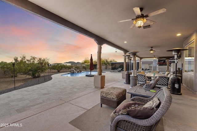 103 W Tanya Rd, Phoenix, AZ 85086 - view of patio / terrace featuring outdoor dining area, ceiling fan, visible vents, an outdoor pool, and fence