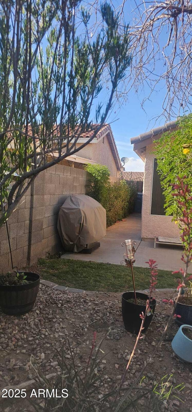 view of yard with a fenced backyard and a patio area