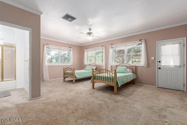 101 E Safford St, Tombstone, AZ 85638 - bedroom with visible vents, light carpet, and crown molding