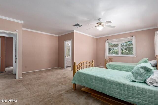 101 E Safford St, Tombstone, AZ 85638 - bedroom with visible vents, crown molding, and carpet