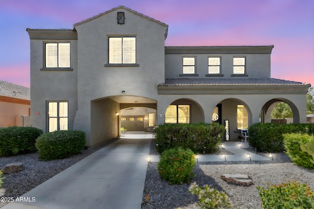21266 S 213th Pl, Queen Creek, AZ 85142 - mediterranean / spanish-style house with stucco siding, a tiled roof, and a porch