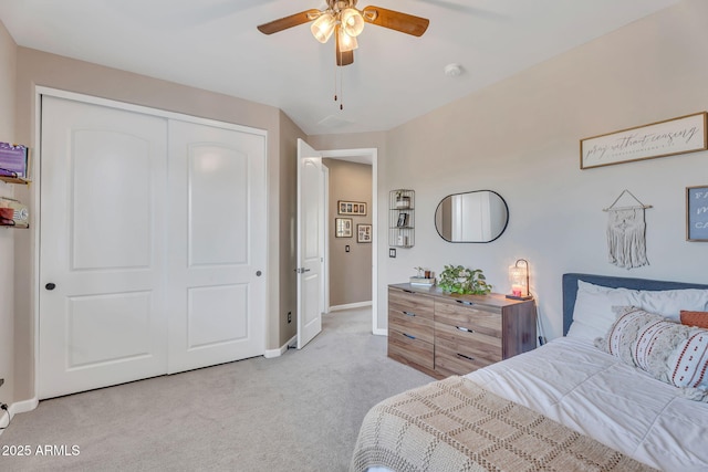 21266 S 213th Pl, Queen Creek, AZ 85142 - bedroom with carpet, a closet, baseboards, and a ceiling fan