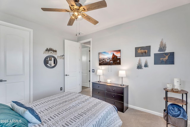 21266 S 213th Pl, Queen Creek, AZ 85142 - bedroom with light carpet, baseboards, and ceiling fan