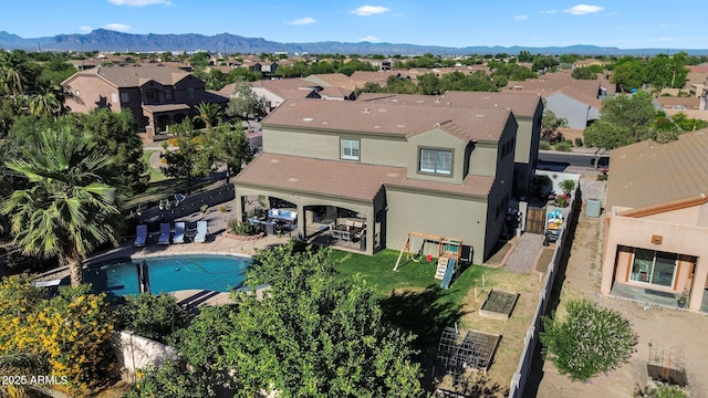 21266 S 213th Pl, Queen Creek, AZ 85142 - view of pool featuring a fenced backyard, a residential view, a patio area, and a mountain view