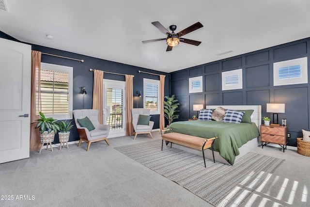 21266 S 213th Pl, Queen Creek, AZ 85142 - bedroom featuring a decorative wall, carpet, access to outside, and a ceiling fan